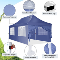 COBIZI Pop Up Canopy Tienda de campaña grande para fiestas Refugio 10'x20' con 6 paredes laterales