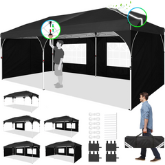 HOTEEL 10x10 / 10x20 / 10x30 Ez Up Pop Up Canopy Tent, Party Tents with One Push Central Button Air Vent, Instant Canopy Tent with Sidewalls & Reflective Strip