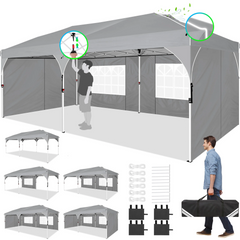 HOTEEL 10x10 / 10x20 / 10x30 Ez Up Pop Up Canopy Tent, Party Tents with One Push Central Button Air Vent, Instant Canopy Tent with Sidewalls & Reflective Strip