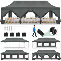 Hoteel 10x30 Pop up Canopy, Pop up Party Tent with 6 Removable Sidewalls, Outdoor Event Gazebo, Commercial Canopy Tents for Parties Wedding