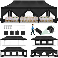 Hoteel 10x30 Pop up Canopy, Pop up Party Tent with 6 Removable Sidewalls, Outdoor Event Gazebo, Commercial Canopy Tents for Parties Wedding