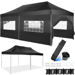 YUEBO 10'x20' Canopy Heavy Duty Pop Up Canopy Tent Outdoor Gazebo Shelter Portable Instant Commercial Tent with 6 Removable Sidewalls