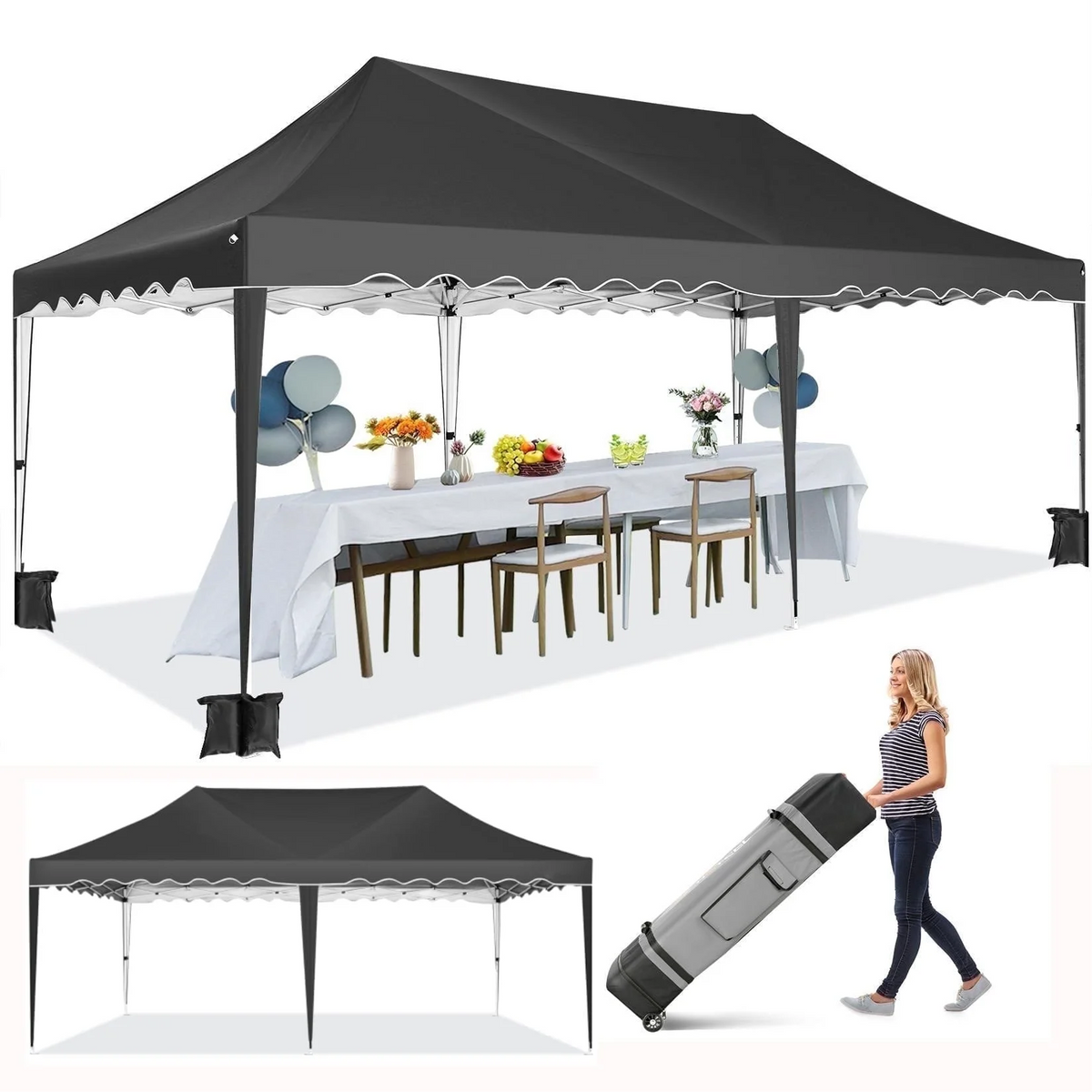 HOTEEL Canopy 10'x20' Pop Up Canopy Tent Heavy Duty Waterproof Adjustable Commercial Instant Canopy Outdoor Party Canopy Parties,Wedding,Outside Patio,Event,Backyard,White
