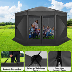 Hoteel 15x15 Camping Gazebo Tent 8 Sided Pop-up Canopy Screen Tent with Netting for Camping, Waterproof, UV Resistant, Ez Set-up Party Tent with Carrying Bag