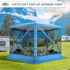 Hoteel 10x10ft Pop-up Gazebo Camping Canopy Tent with 5 Sides Mosquito Netting, Waterproof, UV Resistant, Portable Screen House Room, Outdoor Party Tent with Carry bag, Ground Spike, Brown