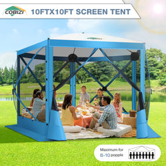 Hoteel 10x10ft Pop-up Gazebo Camping Canopy Tent with 5 Sides Mosquito Netting, Waterproof, UV Resistant, Portable Screen House Room, Outdoor Party Tent with Carry bag, Ground Spike