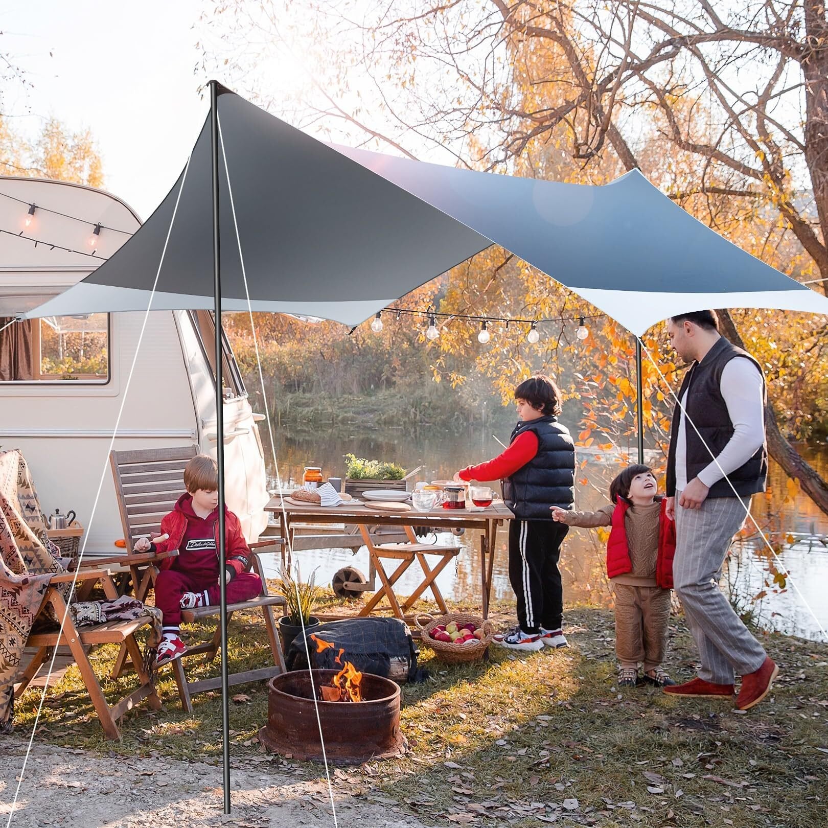 Camping Shelter JAICOM Camping Tarp, 14 X 12FT Tarp With Poles