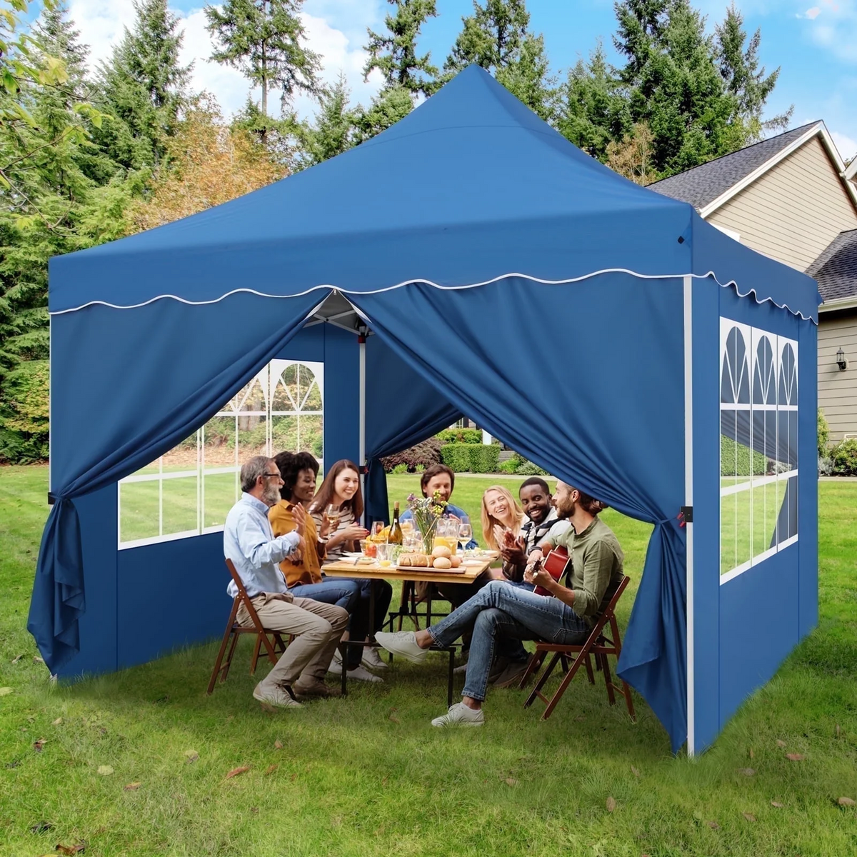 HOTEEL 10x10 Pop Up Canopy , UPF 50+ Easy Setup Canopy Tent Waterproof Outdoor Instant Portable Shelter with 4 Removable Sidewalls, Sandbags, Stakes & Ropes for Party, Events, Vendor, Khaki