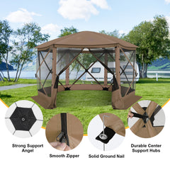HOTEEL 12' x 12' Portable Pop-Up Outdoor Camping Gazebo, Screen Room with Mosquito Nettings, Waterproof, UV, Hub Tent Instant Screened Tent Canopy Shelter with Ground Stakes & Carry Bag, Beige