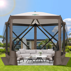 Hoteel 10x10ft Pop-up Gazebo Camping Canopy Tent with 5 Sides Mosquito Netting, Waterproof, UV Resistant, Portable Screen House Room, Outdoor Party Tent with Carry bag, Ground Spike