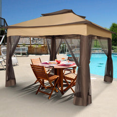 COBIZI Gazebo Canopy Tent, Pop Up Canopy 11x11 Tents for Parties, Outdoor Gazebo with Mosquito Netting and Vented Roof, Screen House for Garden Patio Backyard, Khaki