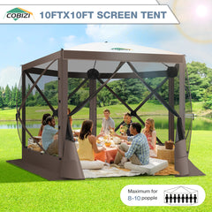 Hoteel 10x10ft Pop-up Gazebo Camping Canopy Tent with 5 Sides Mosquito Netting, Waterproof, UV Resistant, Portable Screen House Room, Outdoor Party Tent with Carry bag, Ground Spike