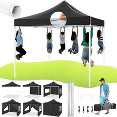 Hoteel 10x10 Heavy Duty Canopy Tent with 4 Sidewalls, Commercial Instant Shelter Tent for Parties, Wedding Event, Adjustable Outdoor Canopy with Carry Bag, 4 Ropes & 8 Stakes, Black