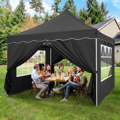 HOTEEL 10x10 Pop Up Canopy , UPF 50+ Easy Setup Canopy Tent Waterproof Outdoor Instant Portable Shelter with 4 Removable Sidewalls, Sandbags, Stakes & Ropes for Party, Events, Vendor, Khaki