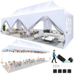 Hoteel 10x30 Pop up Canopy, Pop up Party Tent with 6 Removable Sidewalls, Outdoor Event Gazebo, Commercial Canopy Tents for Parties Wedding