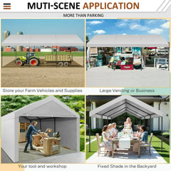 YUEBO Outdoor Carport 10x20ft Heavy Duty Canopy Storage Shed, Portable Garage Party Tent, Portable Garage with Removable Sidewalls & Doors All-Season Tarp for Car, Truck, Party, White