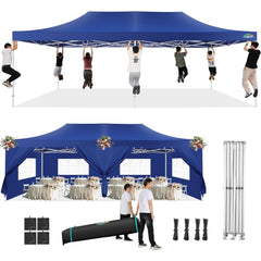 COBIZI 13x26 Pop up Canopy Tent with 8 Sidewalls, Outdoor Wedding Event Tents for Parties Backyard, Instant Carport,Sun Shelter Gazebo,Black