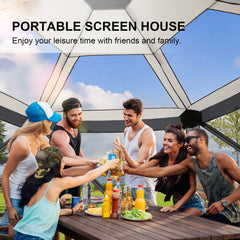 Hoteel 12x12ft Outdoor Pop-up Gazebo Screen Tent Screen House with 6 Sidewalls and Mosquito Netting, Waterproof, UV Resistant,Portable Carry Bag, for Outdoor Camping, Lawn and Backyard