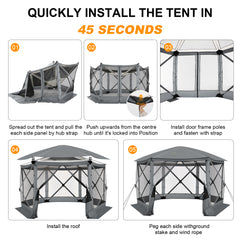 Hoteel 12x12ft Outdoor Pop-up Gazebo Screen Tent Screen House with 6 Sidewalls and Mosquito Netting, Waterproof, UV Resistant,Portable Carry Bag, for Outdoor Camping, Lawn and Backyard