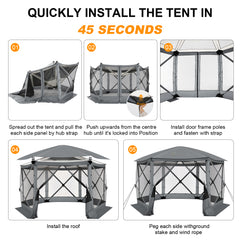 Hoteel 12'x12' Ez Pop Up Gazebo Tent with Mosquito Nettings, Hub Tent Instant Screened Gazebo Tents with Carrying Bag & Ground Stakes, Outdoor Patio Canopy for Parties, Backyard, Gray