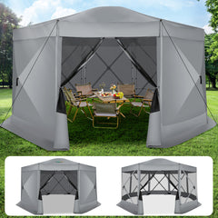 Hoteel 15x15 Camping Gazebo Tent 8 Sided Pop-up Canopy Screen Tent with Netting for Camping, Waterproof, UV Resistant, Ez Set-up Party Tent with Carrying Bag