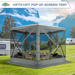 Hoteel 10x10ft Pop-up Gazebo Camping Canopy Tent with 5 Sides Mosquito Netting, Waterproof, UV Resistant, Portable Screen House Room, Outdoor Party Tent with Carry bag, Ground Spike