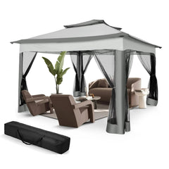 COBIZI Gazebo Canopy Tent, Pop Up Canopy 11x11 Tents for Parties, Outdoor Gazebo with Mosquito Netting and Vented Roof, Screen House for Garden Patio Backyard, Khaki