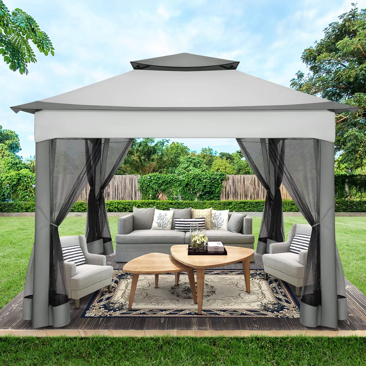 COBIZI Outdoor Canopy Gazebo 11x11 Pop Up Gazebo Patio Gazebo with Mosquito Netting Outdoor Canopy Shelter with 121 Square Feet of Shade for Outdoor Lawn, Garden, Backyard and Deck, Gray