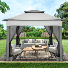 COBIZI 12x12 Outdoor Gazebo Pop Up Gazebo Canopy with Mosquito Netting Patio Tent Backyard Canopy with 2-Tiered Vented Top 3 Adjustable Height, Beige