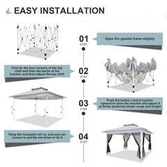 COBIZI 12x12 Outdoor Gazebo Pop Up Gazebo Canopy with Mosquito Netting Patio Tent Backyard Canopy with 2-Tiered Vented Top 3 Adjustable Height, Beige