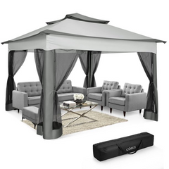 COBIZI Outdoor Canopy Gazebo 11x11 Pop Up Gazebo Patio Gazebo with Mosquito Netting Outdoor Canopy Shelter with 121 Square Feet of Shade for Outdoor Lawn, Garden, Backyard and Deck, Gray