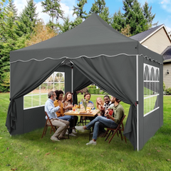 HOTEEL 10x10 Pop Up Canopy , UPF 50+ Easy Setup Canopy Tent Waterproof Outdoor Instant Portable Shelter with 4 Removable Sidewalls, Sandbags, Stakes & Ropes for Party, Events, Vendor, Khaki