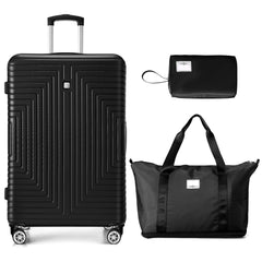 HOTEEL Luggage 3 Piece Set, Suitcase Set with Spinner Wheels & TSA Lock, 20 in Hardside Lightweight Luggage Set with duffel bag & toiletry bag, Black