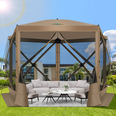 Hoteel 10x10ft Pop-up Gazebo Camping Canopy Tent with 5 Sides Mosquito Netting, Waterproof, UV Resistant, Portable Screen House Room, Outdoor Party Tent with Carry bag, Ground Spike