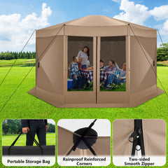 Hoteel 15x15 Camping Gazebo Tent 8 Sided Pop-up Canopy Screen Tent with Netting for Camping, Waterproof, UV Resistant, Ez Set-up Party Tent with Carrying Bag