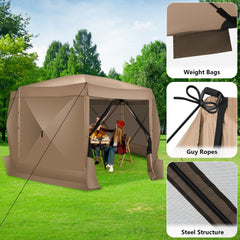 Hoteel 15x15 Camping Gazebo Tent 8 Sided Pop-up Canopy Screen Tent with Netting for Camping, Waterproof, UV Resistant, Ez Set-up Party Tent with Carrying Bag