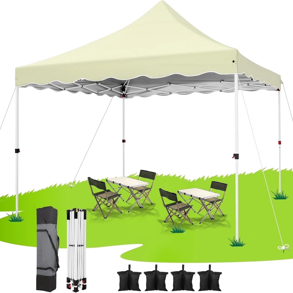 HOTEEL 10x10 Pop Up Canopy Outdoor Shade, Easy Up Sun Shelter with One Person Set Up Center Lock, Commercial Instant Canopy Tent, Portable Instant Camping Beach Canopy Tents for Parties, Beach, White