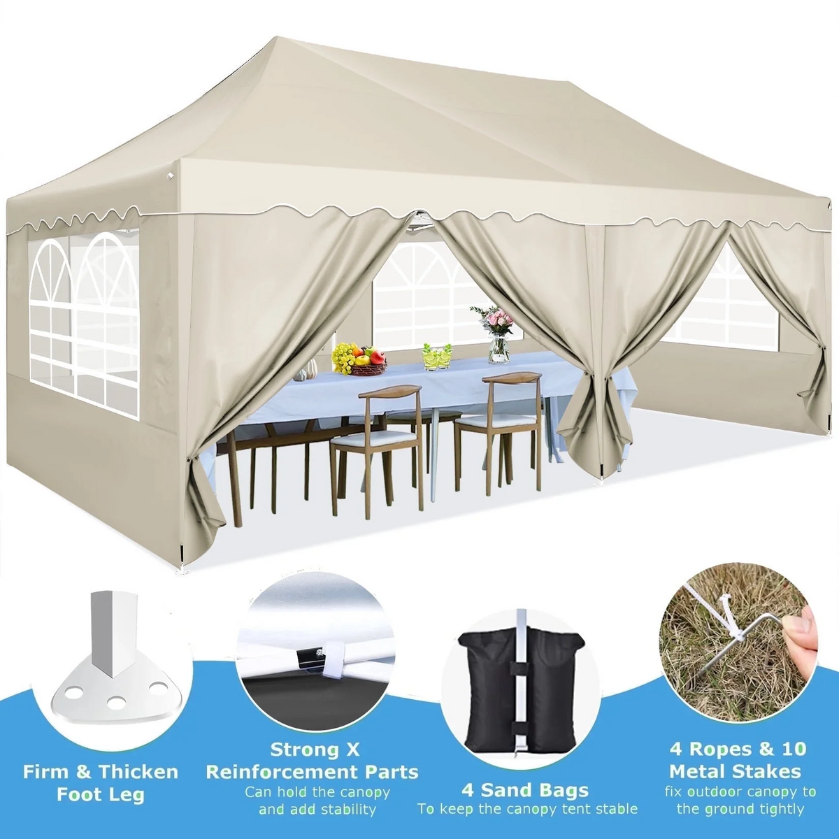 HOTEEL Canopy 10'x20' Pop Up Canopy Tent Heavy Duty Waterproof Adjustable Commercial Instant Canopy Outdoor Party Canopy Parties,Wedding,Outside Patio,Event,Backyard,White