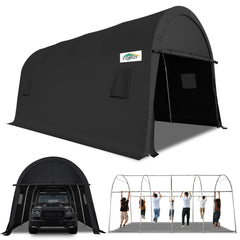 Hoteel Heavy Duty Carport Outdoor Metal Car Tent with Metal Frame and Round Roof, Anti-Snow Portable Garage Storage Shelter for Automobiles,Trucks and Boats,Gary