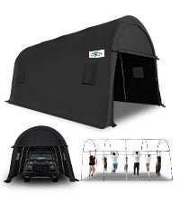 COBIZI 10'x15'/10'x20'/12'x20' Heavy Duty Carport Outdoor Metal Car Tent with Metal Frame and Round Roof, Anti-Snow Portable Garage Storage Shelter for Automobiles,Trucks and Boats,Gary