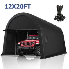 HOTEEL Carport 12x20ft Heavy Duty, Portable Garage Carport Canopy with All-Steel Metal Frame & Vents, Round Style Outdoor Storage Shed for Car, Truck, Boat, Patio Furniture Anti-Snow Waterproof