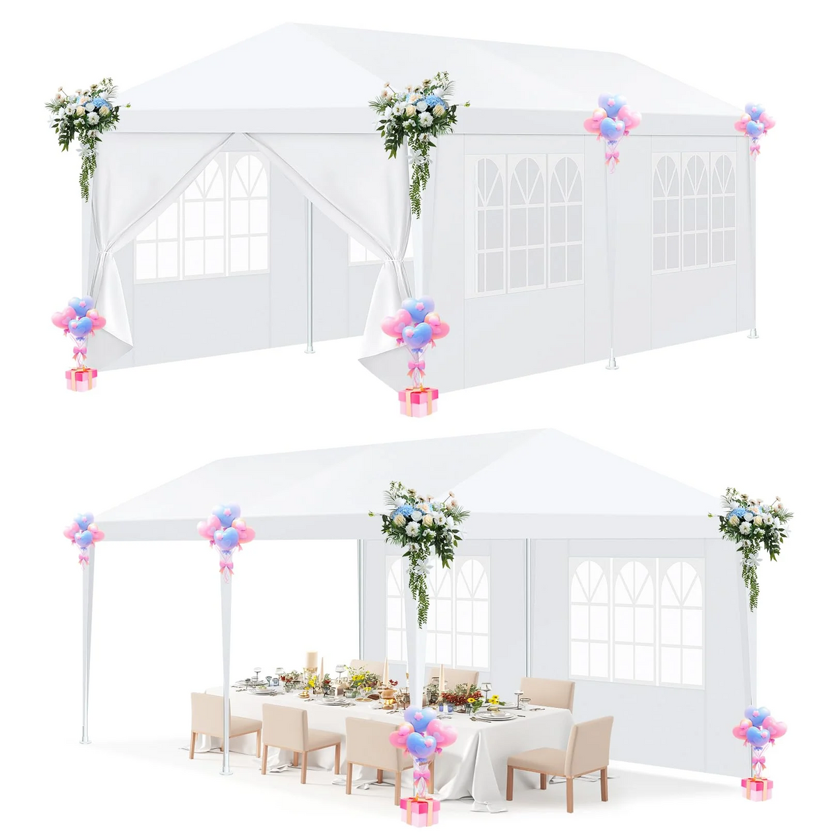 HOTEEL Party Tent 10x10 Canopy Tents for Parties with 6 Removable Sidewalls, Waterproof Outdoor Tent for Weddings and Events
