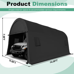 Hoteel Heavy Duty Carport Outdoor Metal Car Tent with Metal Frame and Round Roof, Anti-Snow Portable Garage Storage Shelter for Automobiles,Trucks and Boats,Gary