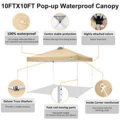 COBlZI 10'x10' Ez Pop Up Canopy Tent with 4 Sidewalls,Commercial Instant Gazebo Tents with 4 Sand Bags & 8 Stakes,Outdoor Patio Canopy for Parties,Backyard（Khaki)