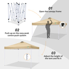 COBlZI 10'x10' Ez Pop Up Canopy Tent with 4 Sidewalls,Commercial Instant Gazebo Tents with 4 Sand Bags & 8 Stakes,Outdoor Patio Canopy for Parties,Backyard（Khaki)