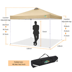 COBlZI 10'x10' Ez Pop Up Canopy Tent with 4 Sidewalls,Commercial Instant Gazebo Tents with 4 Sand Bags & 8 Stakes,Outdoor Patio Canopy for Parties,Backyard（Khaki)