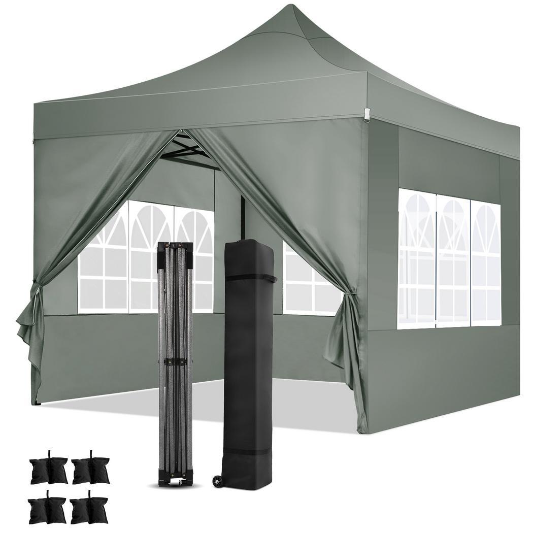 YUEBO 10'x10' Heavy Duty Pop up Canopy Tent with 4 Sidewall UPF 50+ Easy Up Commercial Outdoor Canopy Wedding Party Tents for Parties All Season Wind Waterproof Gazebo with Roller Bag, Gray Grey