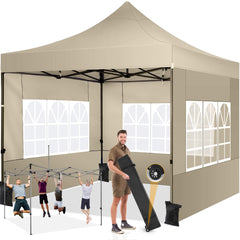 COBIZI 10x10 Heavy Duty Canopy Tent with 4 Sidewalls,Pop up Commercial Gazebo, Waterproof Outdoor Tents with Roller Bag, Black