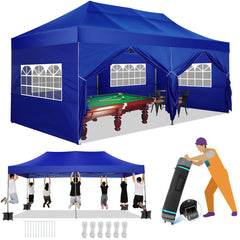 COBIZI 10x20 Pop up Canopy with 6 sidewalls Commercial Heavy Duty Canopy UPF 50+ All Weather Waterproof Outdoor Wedding Party Tents Gazebo with Roller Bag, Black