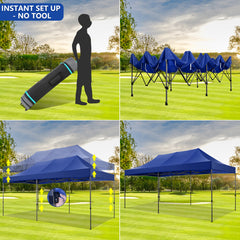 HOTEEL 10' x 20' Canopy Tent EZ Pop Up Party Tent Portable Instant Commercial Heavy Duty Outdoor Market Shelter Gazebo with Roller Bag, Windproof Upgraded